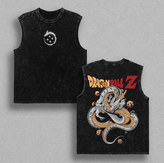 DBZ Shenron V2 Vintage Washed Oversize T Shirt Anime Streetwear Graphic Tee Grey Heavy Cotton Unisex Classic Retro Style Fan Favorite