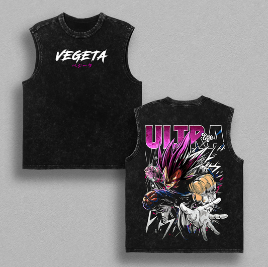 Ultra Ego Saiyan Prince Anime Warrior Vintage Washed Oversize T Shirt Purple Energy Power Graphic Streetwear Heavy Cotton Retro Japanese Manga Style Unisex Gift For Fans Legendary Fighting Hero Design