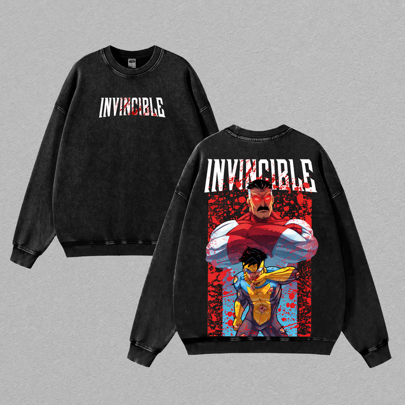 Invincible Omni-Man vs Mark Grayson Graphic Tees, Invincible War Comic TV Series Merch, Limited Double Printed Oversized Acid Washed Heavy Cotton T-Shirt, Y2K Streetwear Fit, Unisex Graphic, Casual Superhero Apparel