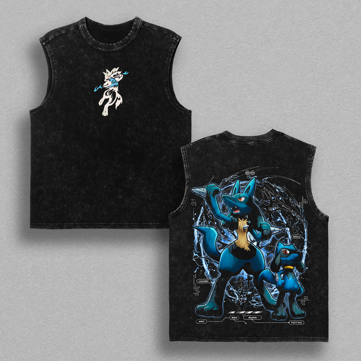 Lucario Pokemon T-Shirt, Pokemon Anime Graphic Tee, Vintage Washed Oversized Heavyweight Cotton Shirt, Retro Gaming Streetwear, Unisex Graphic Apparel, Gift for Pokemon Fans