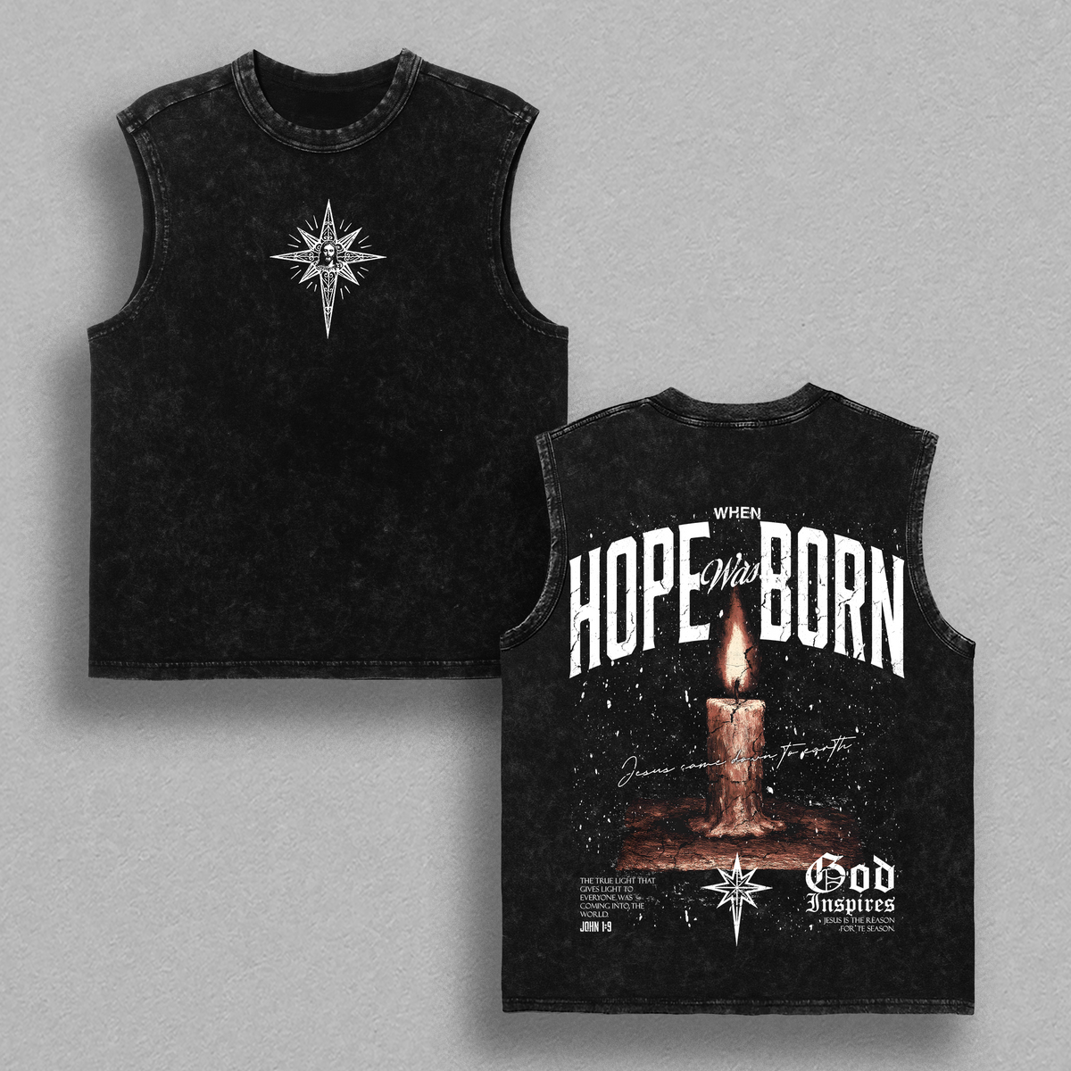 HOPE WAS BORN – Faith That Lights The Darkness Christian Washed T Shirt Jesus Candle Cross Graphic Heavy Cotton Streetwear Unisex Relaxed Fit Inspirational Religious Tee Dark Aesthetic Church Style