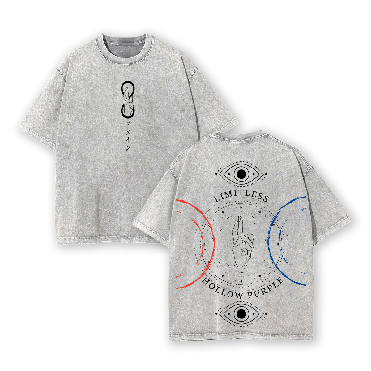 Satoru Gojo T-Shirt - Limitless Hollow Purple Gojo Inspired T-Shirt JJK Jujutsu Kaisen Anime Double Printed Vintage Washed Tee Unisex Oversize Anime Manga Washed Heavyweight Cotton, Anime Merch
