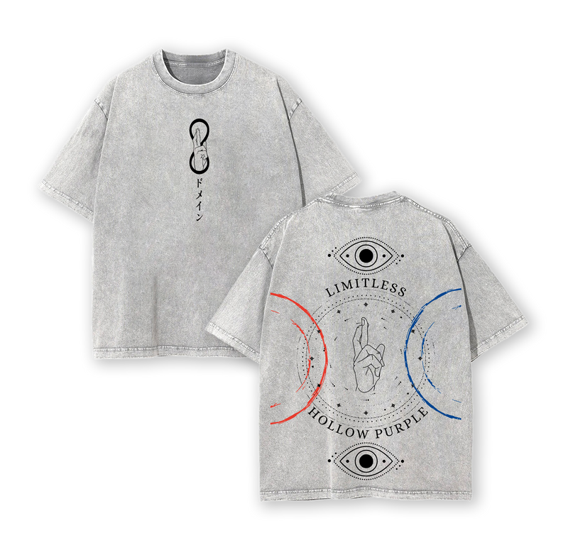 Satoru Gojo T-Shirt - Limitless Hollow Purple Gojo Inspired T-Shirt JJK Jujutsu Kaisen Anime Double Printed Vintage Washed Tee Unisex Oversize Anime Manga Washed Heavyweight Cotton, Anime Merch