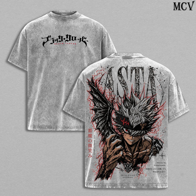 Asta Black Clover Tee – Asta Vintage Washed T-Shirt | Anti Magic Knight | Black Bulls Anime Manga Graphic Tee | Heavy Cotton Unisex Oversized Streetwear Top