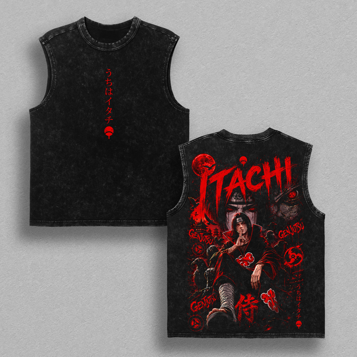 Itachi Uchiha washed tank top - Black