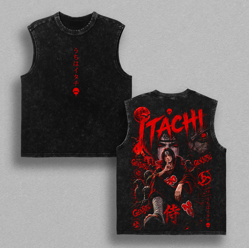 Itachi Uchiha washed tank top - Black