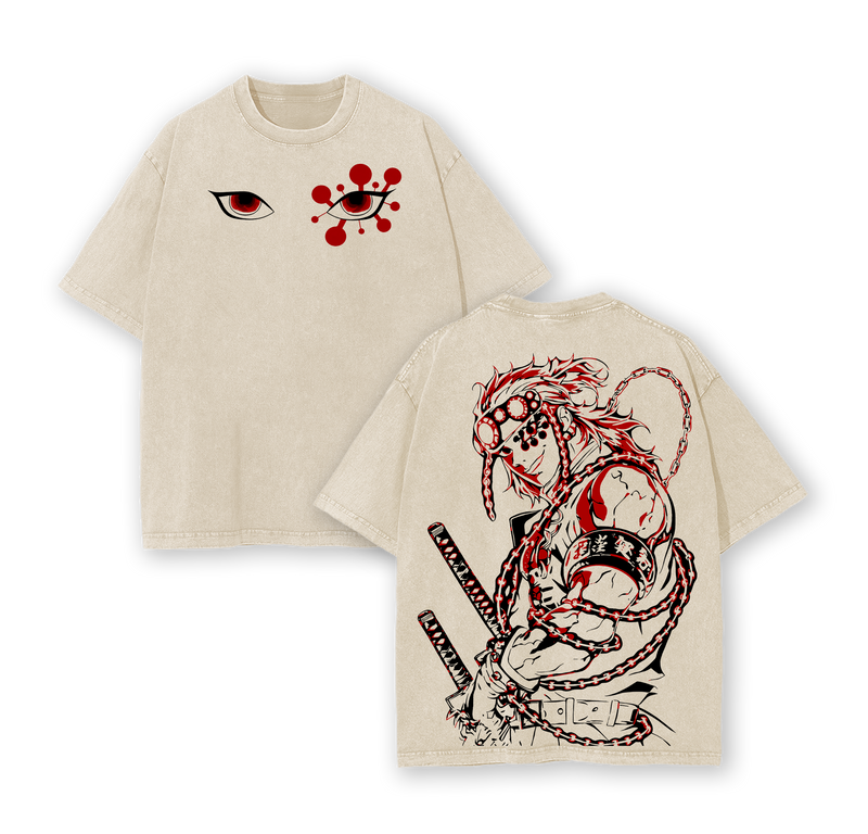 Tengen Uzui Flashy Warrior T-Shirt – Vintage Washed Demon Slayer Sound Hashira Graphic Tee, Anime Art Shirt, Oversized Soft Cotton Streetwear, Unisex Casual Apparel, Gift for Anime Fans