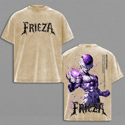 Frieza Final Form DBZ Vintage Washed Oversized Anime Shirt, Purple Energy Villain Graphic Tee, Heavyweight Cotton Streetwear, Unisex Gift for Anime Fans