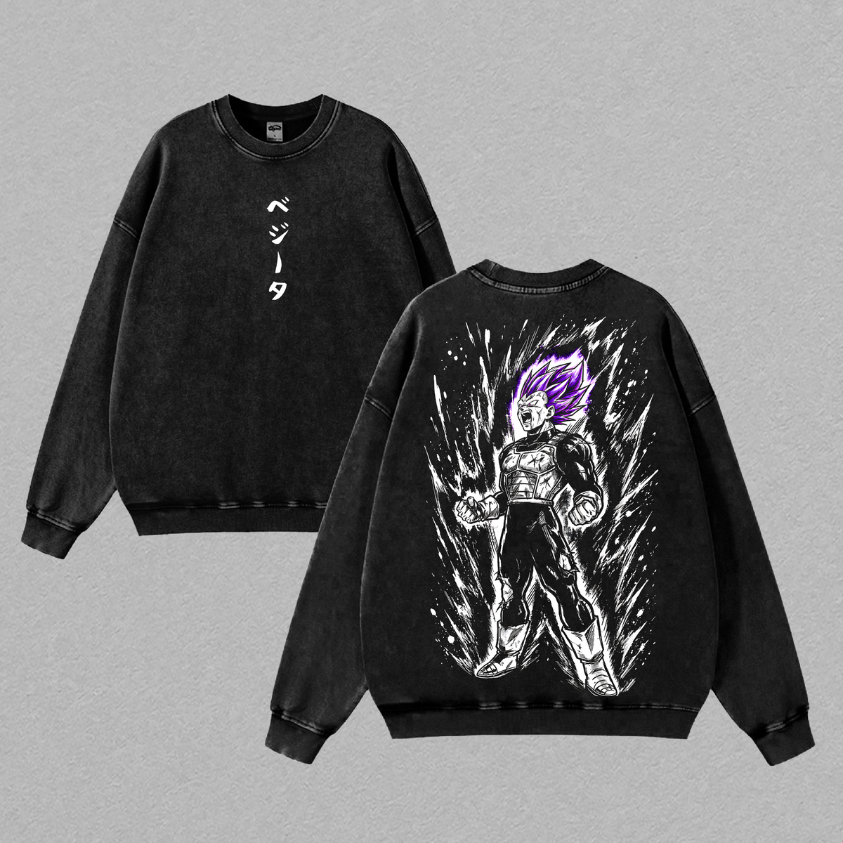 Purple Aura Saiyan Prince Vintage Washed Oversized Tee, Ego Power Anime Warrior Shirt, Cosmic Fighter Heavyweight Cotton Streetwear Graphic