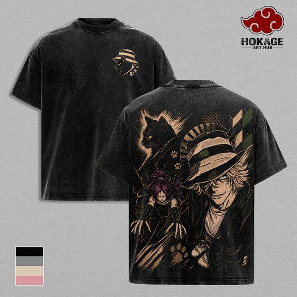 Kisuke Urahara Yoruichi Shihoin Bleach T-Shirt, Soul Reaper Black Cat Graphic Tee, Back Print Vintage 90s Anime Shirt, Graphic Tees Men, Trendy Tshirts, Men's T Shirts, Bleach Streetwear, Unisex Cotton Distressed Tee, Merch For Men