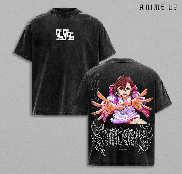 Limited Edition Dandadan X Momo Ayase Tee, Vintage Washed Oversize Anime Manga T-Shirt, Double Printed Heavyweight Cotton Top, Gift for Anime Fan & Lover
