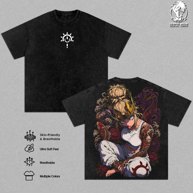 Haumea - Fire Force Graphic Tee Vintage Washed Shirt Unisex Streetwear Anime Merch Second Pillar Tee Manga T-Shirt Gift for Anime Lovers Fans