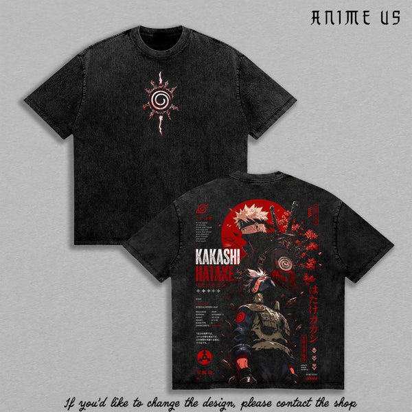 Kakashi Hatake Naruto Anime Vintage Washed T-Shirt Sharingan Ninja Graphic Tee Oversized Heavy Cotton Streetwear Manga Shirt Gift for Anime Fans