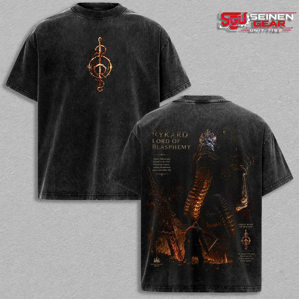 Rykard Elden Ring Vintage Washed Oversized Graphic T-Shirt, Shadow of the Erdtree Dark Fantasy Gaming Tee, Soulslike Streetwear Heavy Cotton Unisex Shirt Gift for RPG Fans