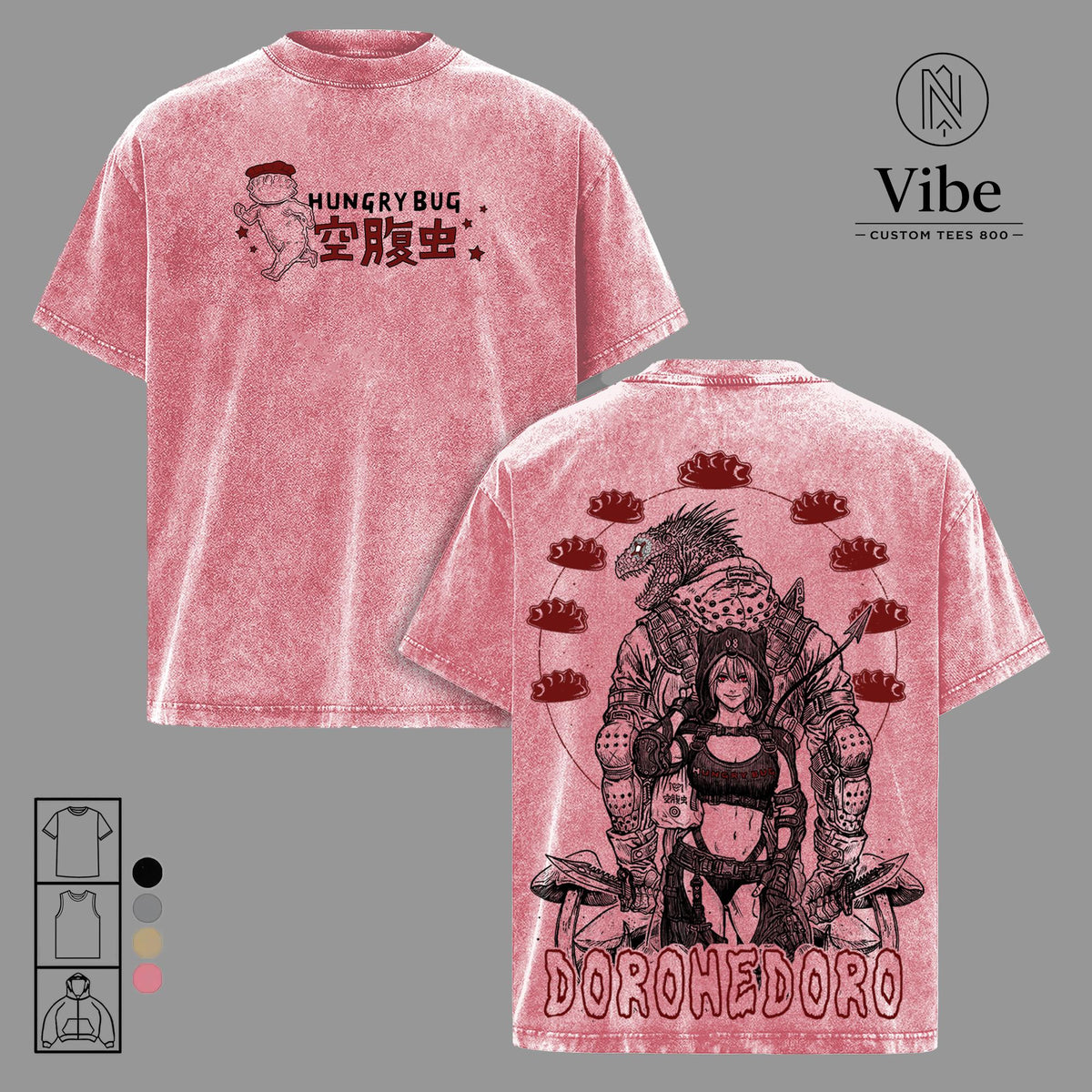 Dorohedoro Kaiman Vintage Washed Oversized Anime T-Shirt, Tank Top, Hoodie – Hungry Bug Graphic Tee, Caiman Nikaido Manga Streetwear, Dark Fantasy Japanese Anime Aesthetic Shirt, Unisex Vintage Graphic Tee