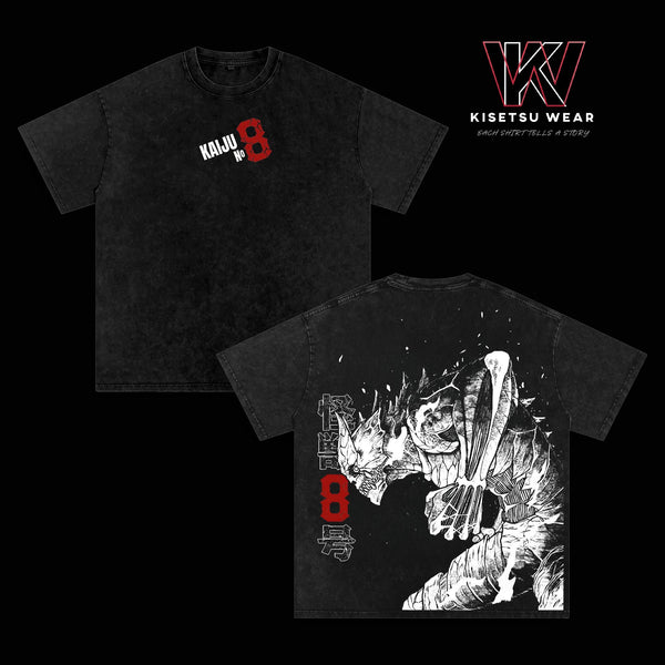 Kaiju No. 8 Vintage Washed Oversized T-Shirt – Monster #8 Anime Graphic Tee, Kafka Hibino Transformation Manga Art Shirt, Casual Streetwear Apparel, Unisex Top, Gift for Kaiju No. 8 Fans