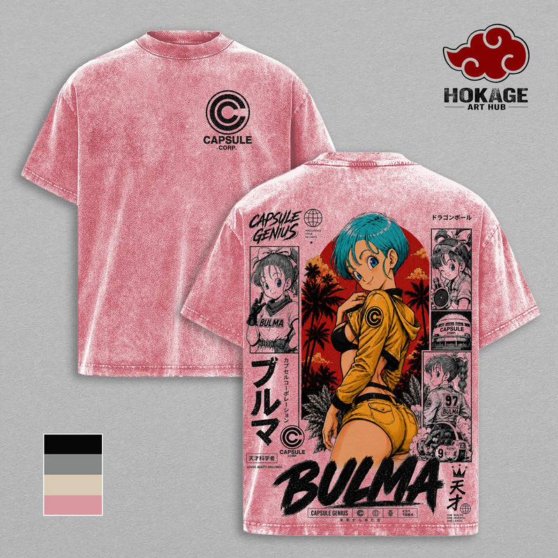 Bulma DBZ T-Shirt, Capsule Corp Genius Anime Graphic Tee, Back Print Vintage 90s Anime Shirt, Graphic Tees Men, Trendy Tshirts, Men's T Shirts, DBZ Streetwear, Unisex Cotton Distressed Tee, Merch For Men, Men Fashion Graphic Tee