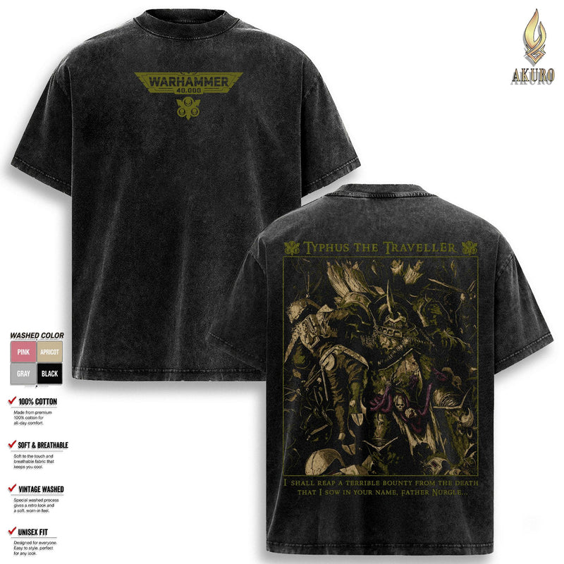 Typhus The Traveller Warhammer 40K Graphic T Shirt, Warhammer 40000 Vintage Washed Oversized Tee, Space Marines Chaos Tyranids Gaming Streetwear Soft Cotton Unisex Gift