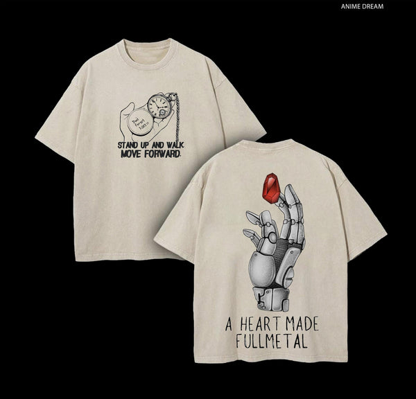 Edward Elric Fullmetal Alchemist Anime Double Printed Vintage Washed Tee Unisex Oversize Anime Manga Washed Heavyweight Cotton T-shirt, Gift For Anime Fan, Anime Lover