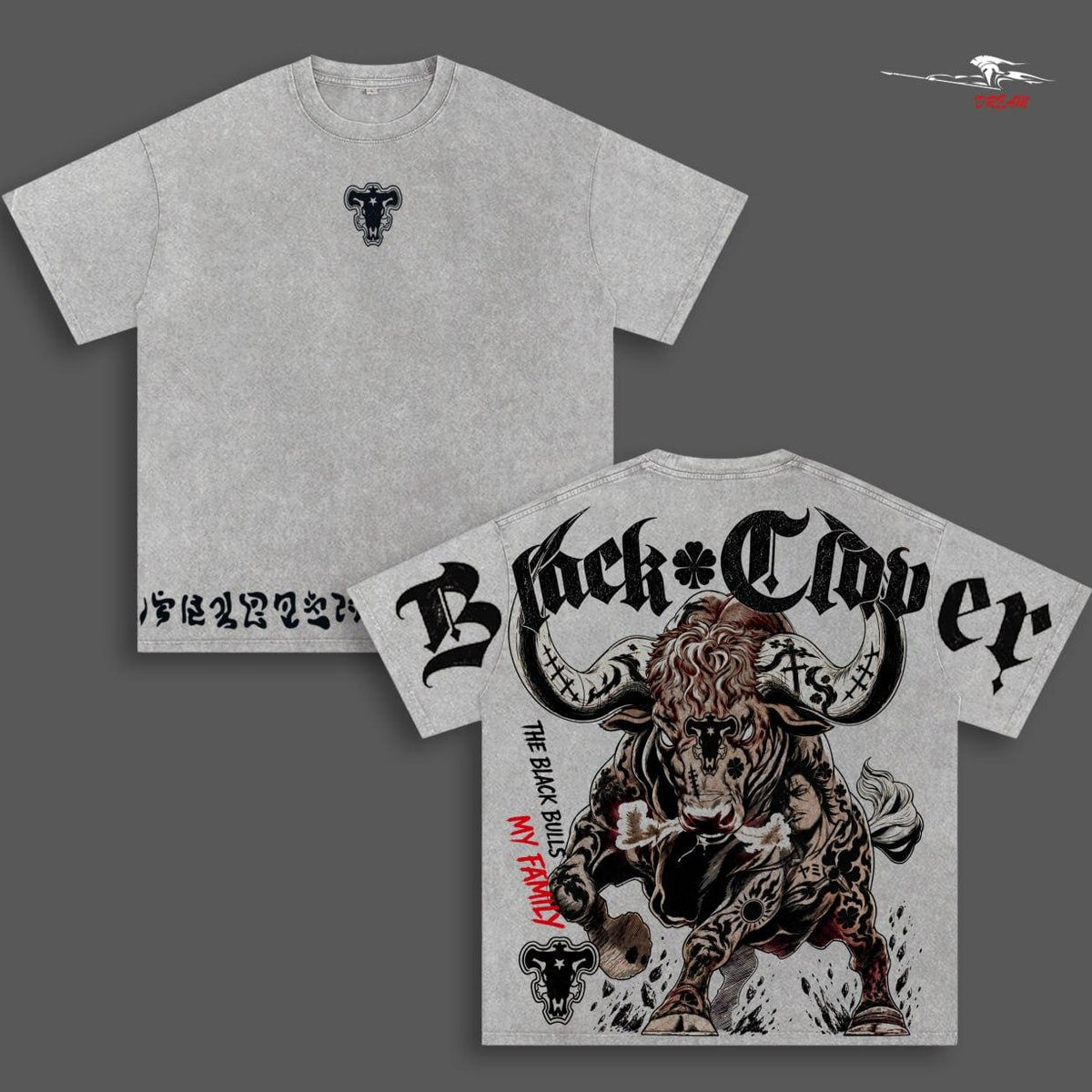 Black Clover Black Bulls Anime Double Printed Vintage Washed Tee Unisex Oversize Anime Manga Washed Heavyweight Cotton T-shirt