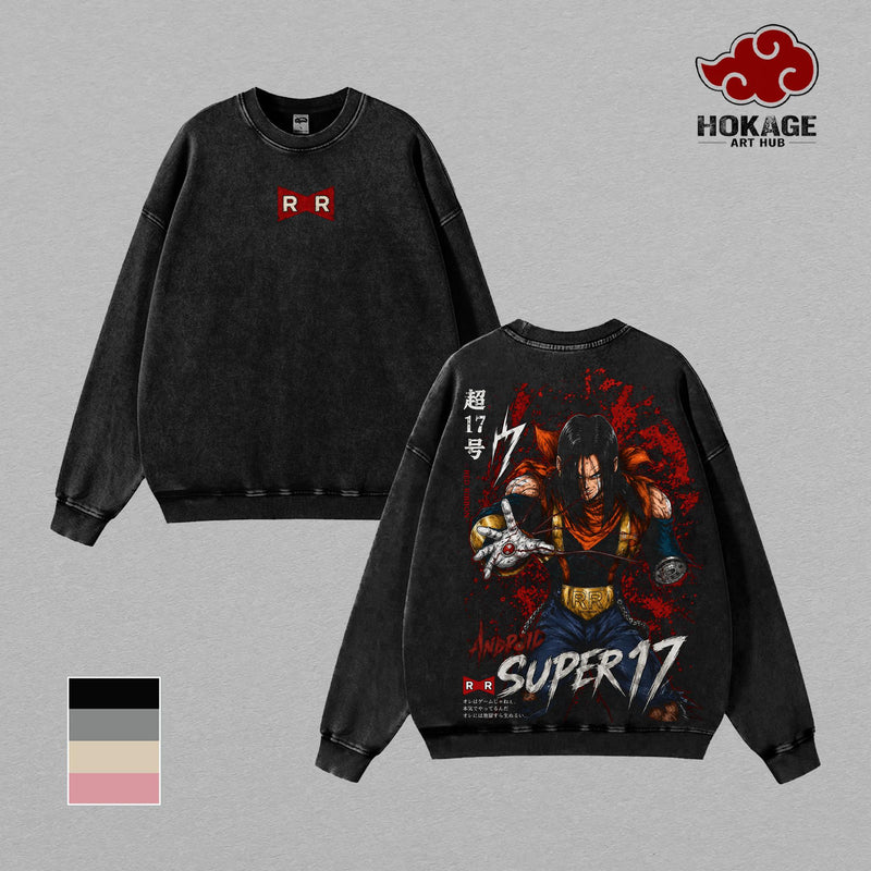 Android 17 DBZ T-Shirt, Super 17 Red Ribbon Graphic Tee, Vintage 90s Anime Shirt, Anime Hoodie, Graphic Sweatshirt, Anime Tank Top, Back Print Streetwear, Unisex Distressed Tee, Merch For Men Women