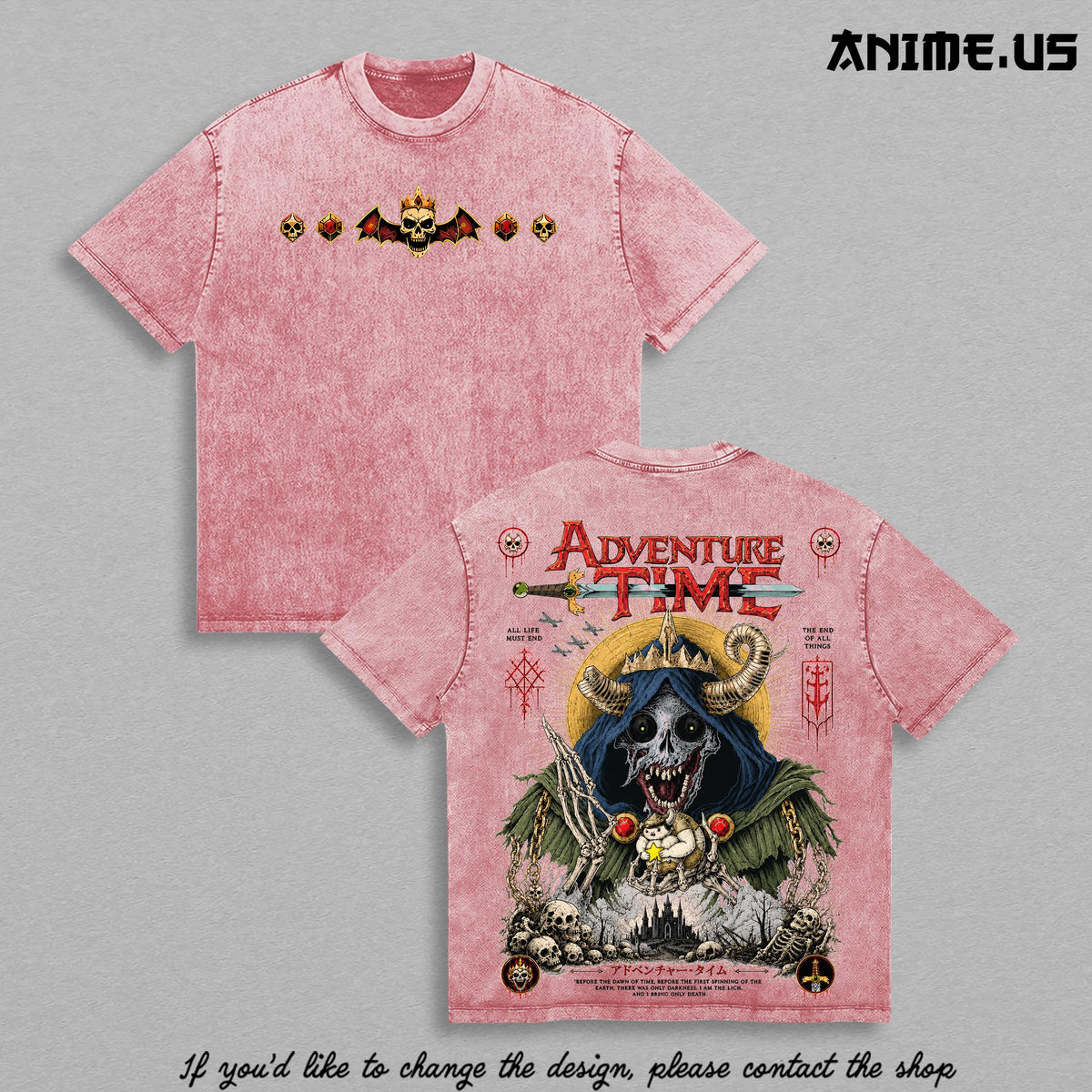 Adventure Time The Lich Vintage Washed Graphic T-Shirt | Dark Fantasy Heavy Metal Art Oversized Heavyweight Cotton Streetwear Dark Lord Skeleton Tee