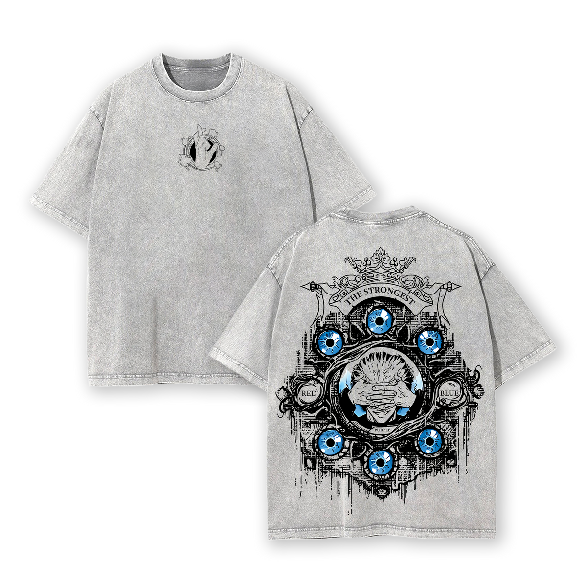 Gojo Satoru Six Eyes Tee Washed – Vintage Oversized Heavy Cotton Jujutsu Kaisen Execution Culling Game The Movie T-Shirt, Double Printed Retro Unisex Streetwear Graphic Top, Menswear Underwear Oversize Anime Manga JJK T-Shirt