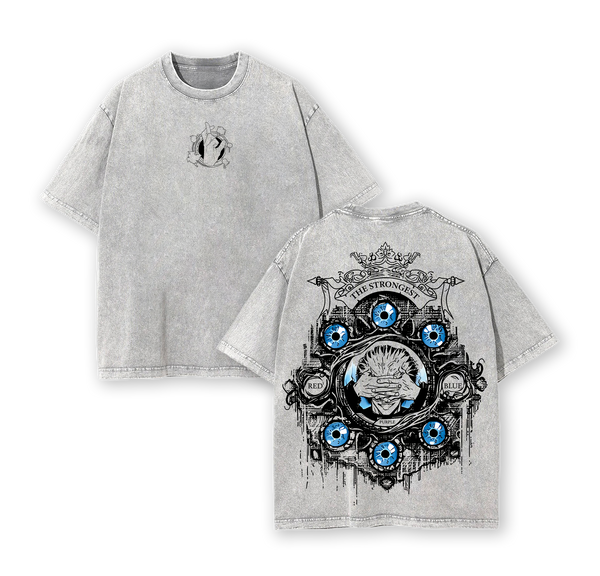 Gojo Satoru Six Eyes Tee Washed – Vintage Oversized Heavy Cotton Jujutsu Kaisen Execution Culling Game The Movie T-Shirt, Double Printed Retro Unisex Streetwear Graphic Top, Menswear Underwear Oversize Anime Manga JJK T-Shirt