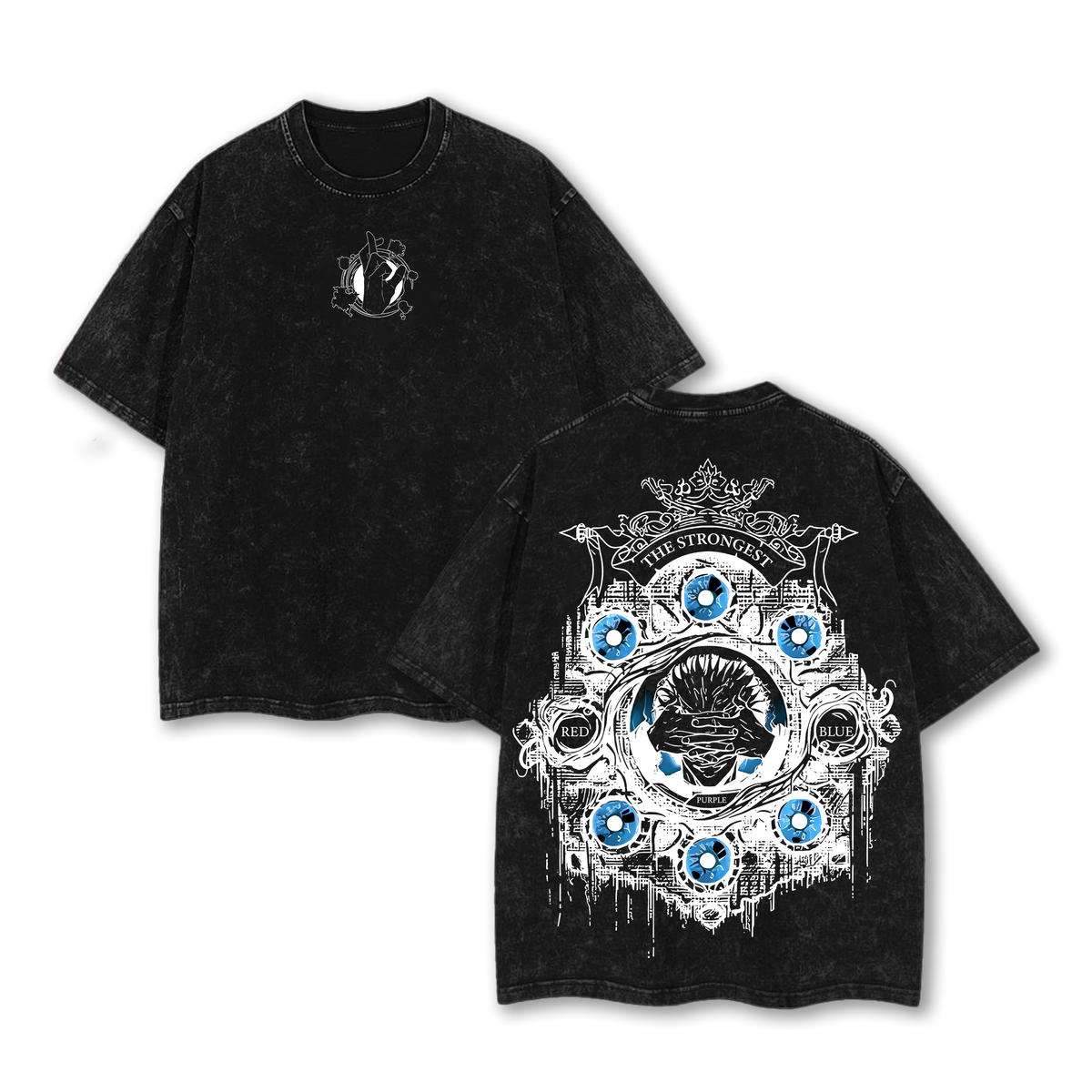 Gojo Satoru Six Eyes Tee Washed – Vintage Oversized Heavy Cotton Jujutsu Kaisen Execution Culling Game The Movie T-Shirt, Double Printed Retro Unisex Streetwear Graphic Top, Menswear Underwear Oversize Anime Manga JJK T-Shirt