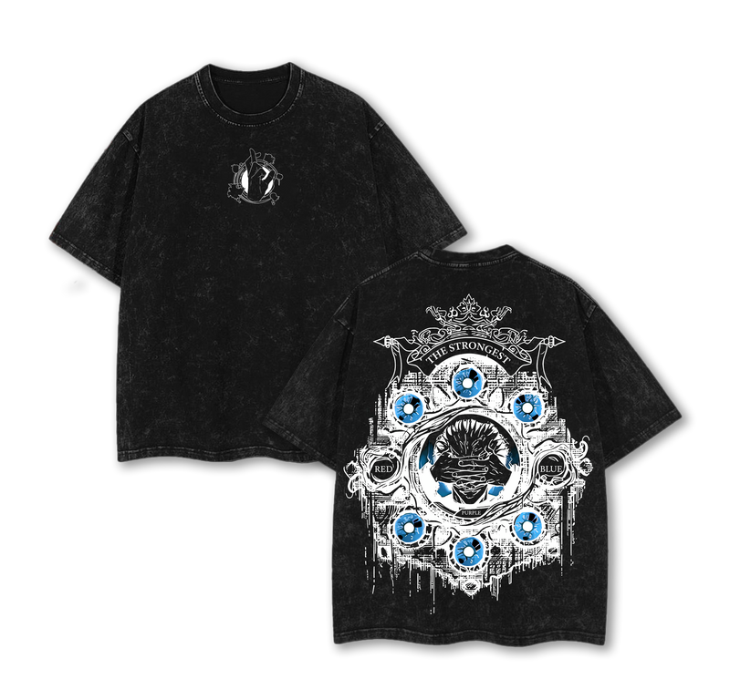 Gojo Satoru Six Eyes Tee Washed – Vintage Oversized Heavy Cotton Jujutsu Kaisen Execution Culling Game The Movie T-Shirt, Double Printed Retro Unisex Streetwear Graphic Top, Menswear Underwear Oversize Anime Manga JJK T-Shirt