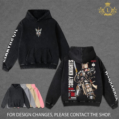 Grey Knight Warhammer 40,000 Dawn of War IV Hoodie Wash, Vintage Grimdark Sci Fi Graphic Hoodie, Space Warrior Gaming Streetwear, Heavyweight Cotton Pullover, Warhammer 40K Fan Apparel, Retro Video Game Hoodie, Unisex Gamer Gift