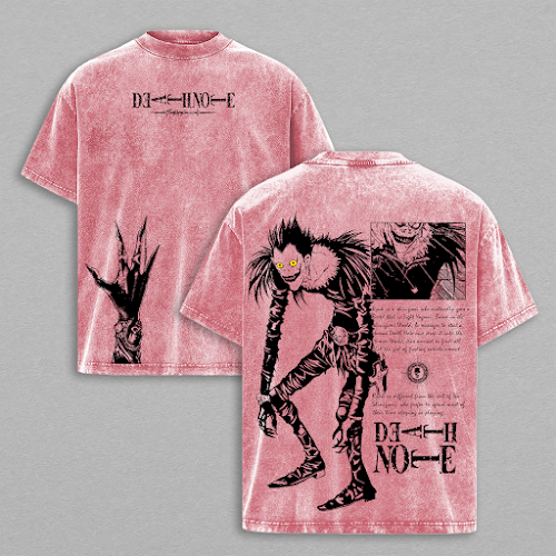 Ryuk Graphic Tee, Double Sided Oversized Washed Anime T Shirt, Gothic Manga Streetwear