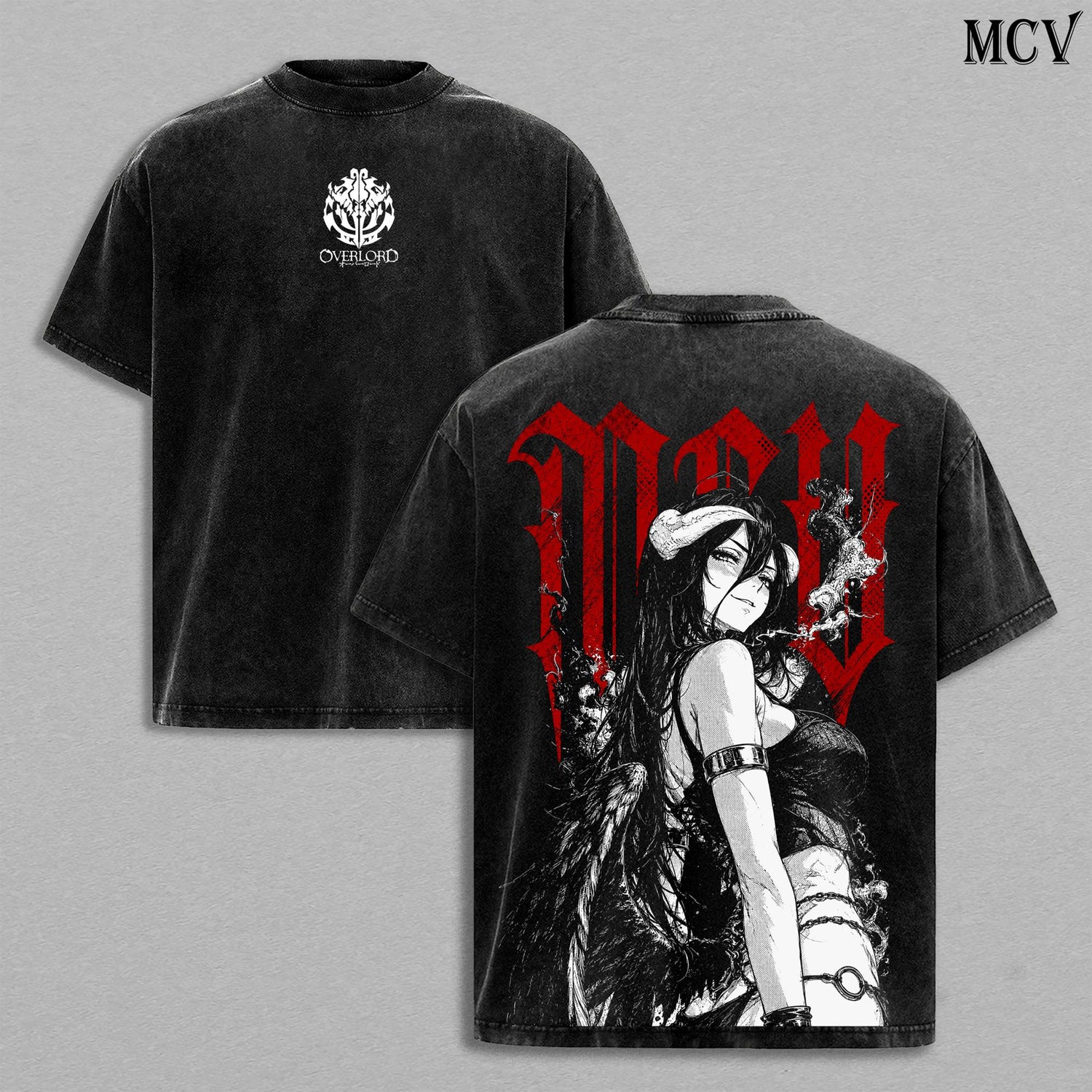 Albedo Overlord Washed T-Shirt, Vintage Anime Oversized Tee, Heavy Cotton Streetwear Shirt