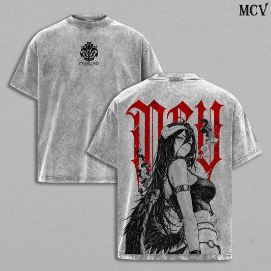 Albedo Overlord Washed T-Shirt, Vintage Anime Oversized Tee, Heavy Cotton Streetwear Shirt