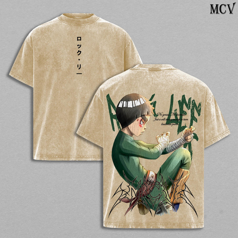 Rock Lee Naruto Washed T-Shirt, Vintage Anime Oversized Tee, Heavy Cotton Streetwear Shirt