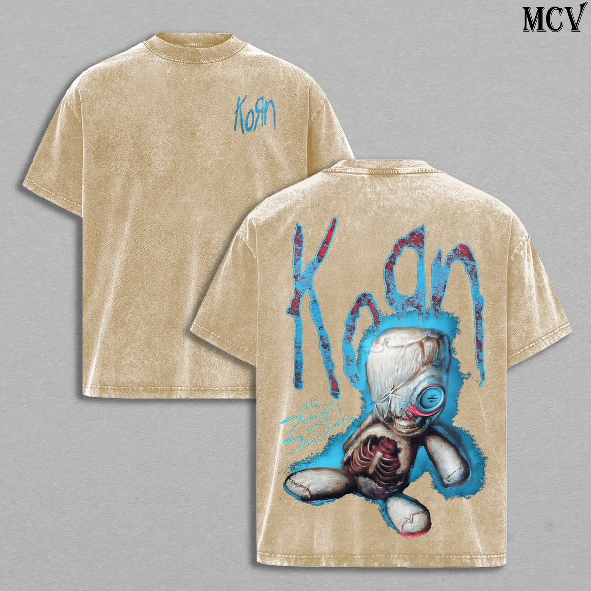 Korn Vintage Washed T-Shirt, Nu Metal Band Oversized Tee, Heavy Cotton Graphic Shirt