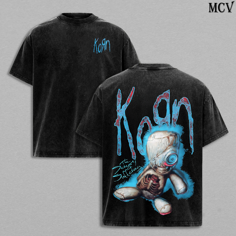 Korn Vintage Washed T-Shirt, Nu Metal Band Oversized Tee, Heavy Cotton Graphic Shirt