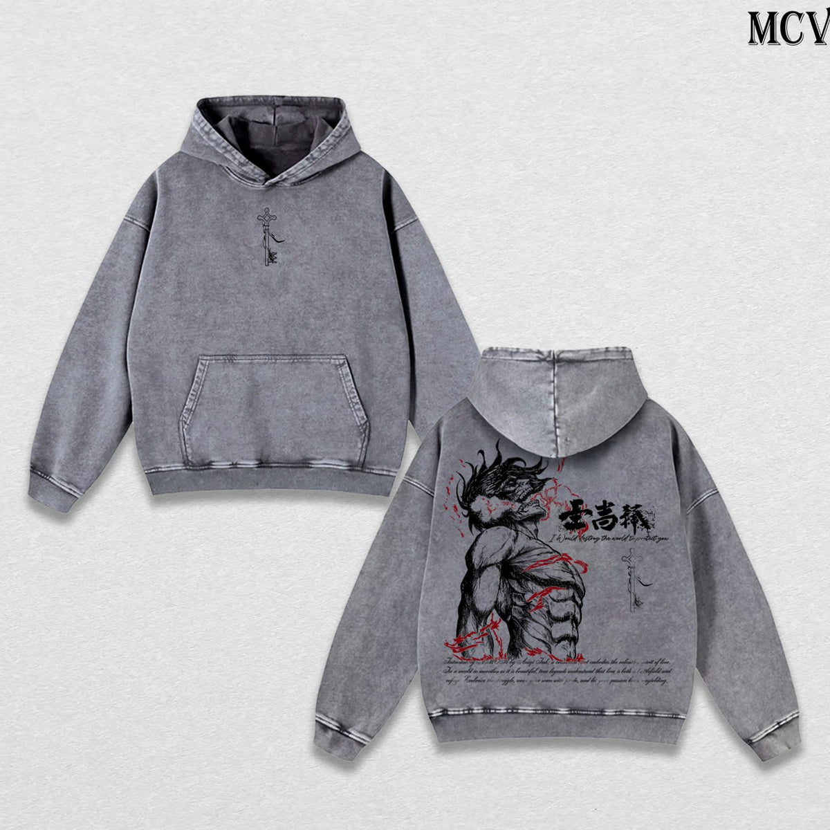 Eren Yeager Freedom Burden – Attack on Titan Vintage Washed Heavyweight Cotton Anime Graphic Hoodie Streetwear