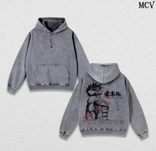 Eren Yeager Freedom Burden – Attack on Titan Vintage Washed Heavyweight Cotton Anime Graphic Hoodie Streetwear