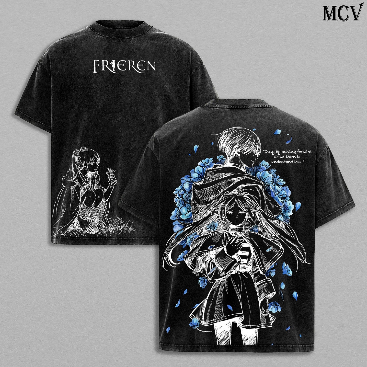Frieren Memories of Journey – Beyond Journey’s End Vintage Washed Anime Graphic T-Shirt Emotional Fantasy Streetwear