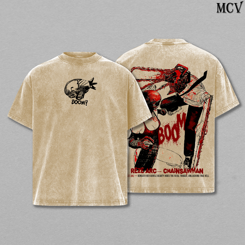 Boom Devil Reze Arc – Chainsaw Man Vintage Washed Anime Graphic Tee