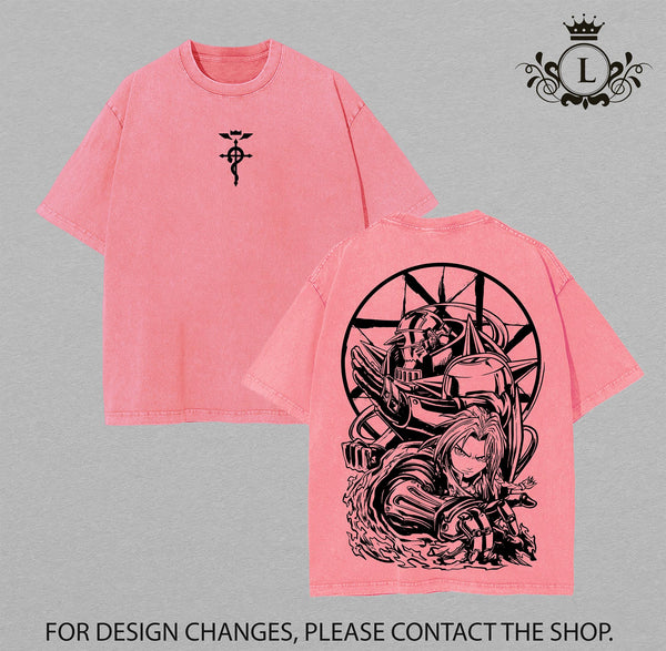 Fullmetal Alchemist Brotherhood Oversized Washed Graphic Tee - Hoodie - Sweatshirt – Vintage Heavy Cotton T-Shirt, Classic Anime Streetwear Top, Perfect for Manga Lovers & Dark Fantasy Fans