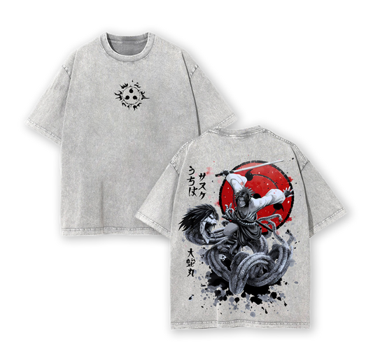 Retro Heavy Limited CURSE MARK PURPLE SASUKE x Manda Snake Orochimaru - Naruto Washed Tee