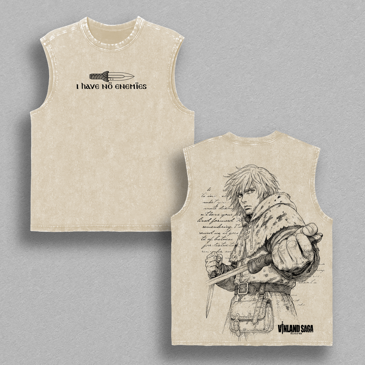 Thorfinn - Vinland Saga Vintage Washed Oversized Anime T-Shirt, Heavyweight Cotton Streetwear Graphic Tee, Retro Manga Line Art Back Print, Unisex Loose Fit Japanese Anime Shirt, Classic Anime Streetwear Gift for Fans