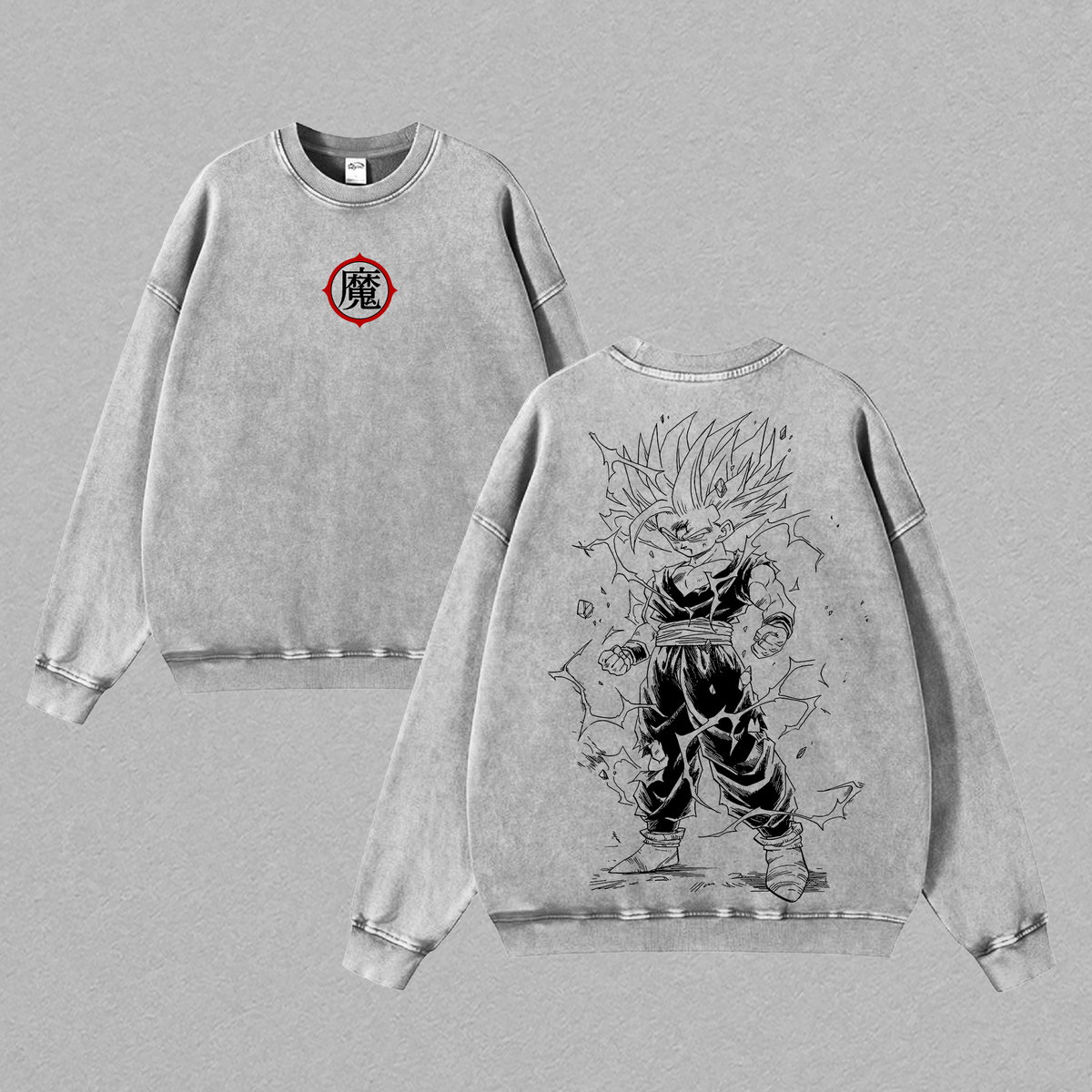 Super Kid Saiyann Style Anime Tee Vintage Washed Oversized Shirt | Electric Power Aura Fighter Graphic T-Shirt | Manga Streetwear Heavy Cotton Gift