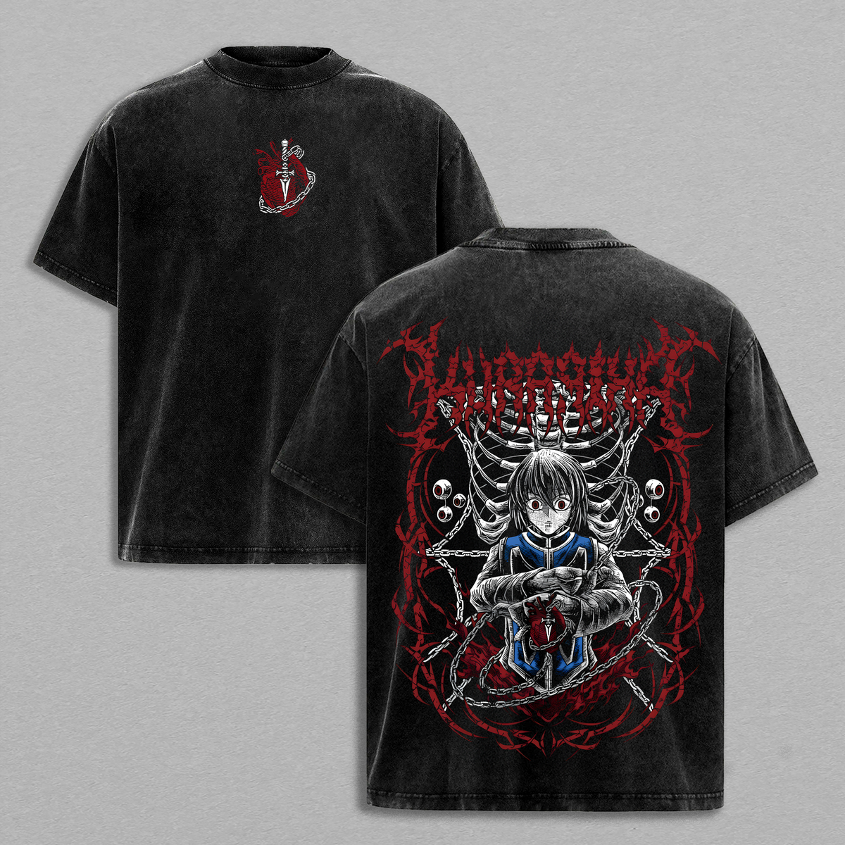Kurapika Phantom Trouble Shirt | Hunter x Hunter Anime Vintage Tee | Scarlet Eyes Chain Revenge Graphic | Dark Streetwear Oversized T-Shirt | Gothic Manga Inspired Design