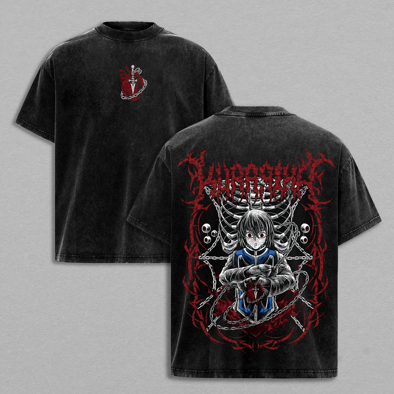 Kurapika Phantom Trouble Shirt | Hunter x Hunter Anime Vintage Tee | Scarlet Eyes Chain Revenge Graphic | Dark Streetwear Oversized T-Shirt | Gothic Manga Inspired Design