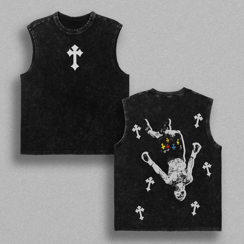 Upside Down Cross - Human Falling Cross Vintage Washed T-Shirt / Tank Top / Hoodie, Jesus Apparel Christian Gothic Church Outfit, Jesus Tees Heavyweight Streetwear Gym Pump Cover