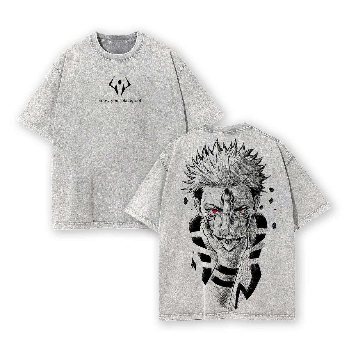 Ryomen Sukuna Know Your Place Fool T-Shirt – Jujutsu Kaisen Anime Oversize Washed Tee
