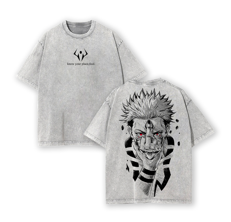Ryomen Sukuna Know Your Place Fool T-Shirt – Jujutsu Kaisen Anime Oversize Washed Tee